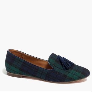 HP🌟NWT J Crew green Plaid Cora Loafers w/ tassels